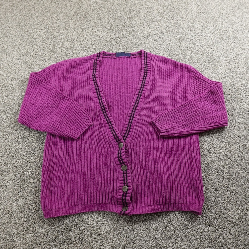 VTG Dockers Cardigan Womens S Purple Heavy Chunky Knit Button Sweater Granny USA